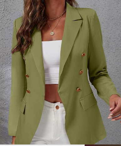 LAPEL COLLAR DOUBLE BREASTED FLAP DETAIL BLAZER