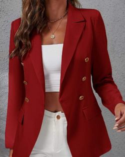 LAPEL COLLAR DOUBLE BREASTED FLAP DETAIL BLAZER