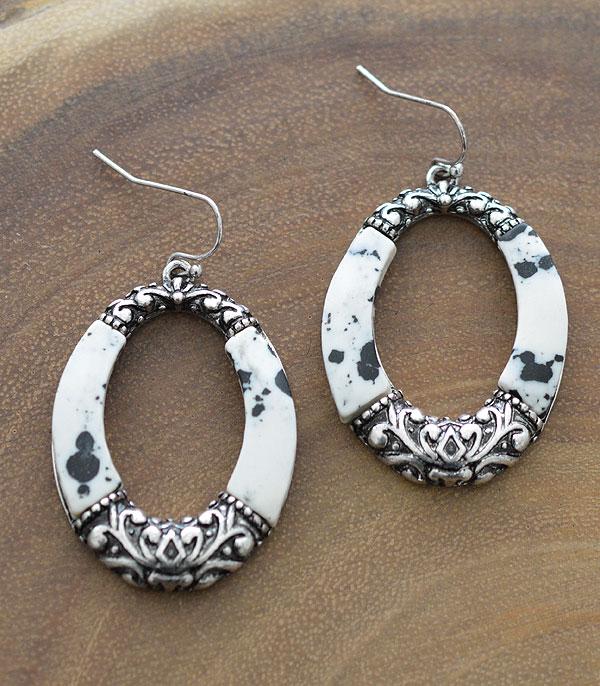 White & Silver Oval Earrings