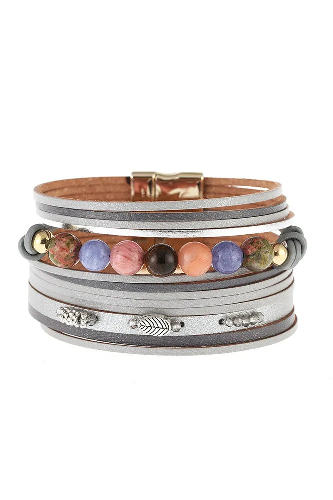 Stones and Beads Leather Bracelet