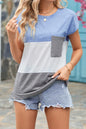 Color Block Pocket Short Sleeves Top