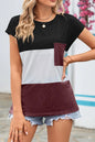 Color Block Pocket Short Sleeves Top