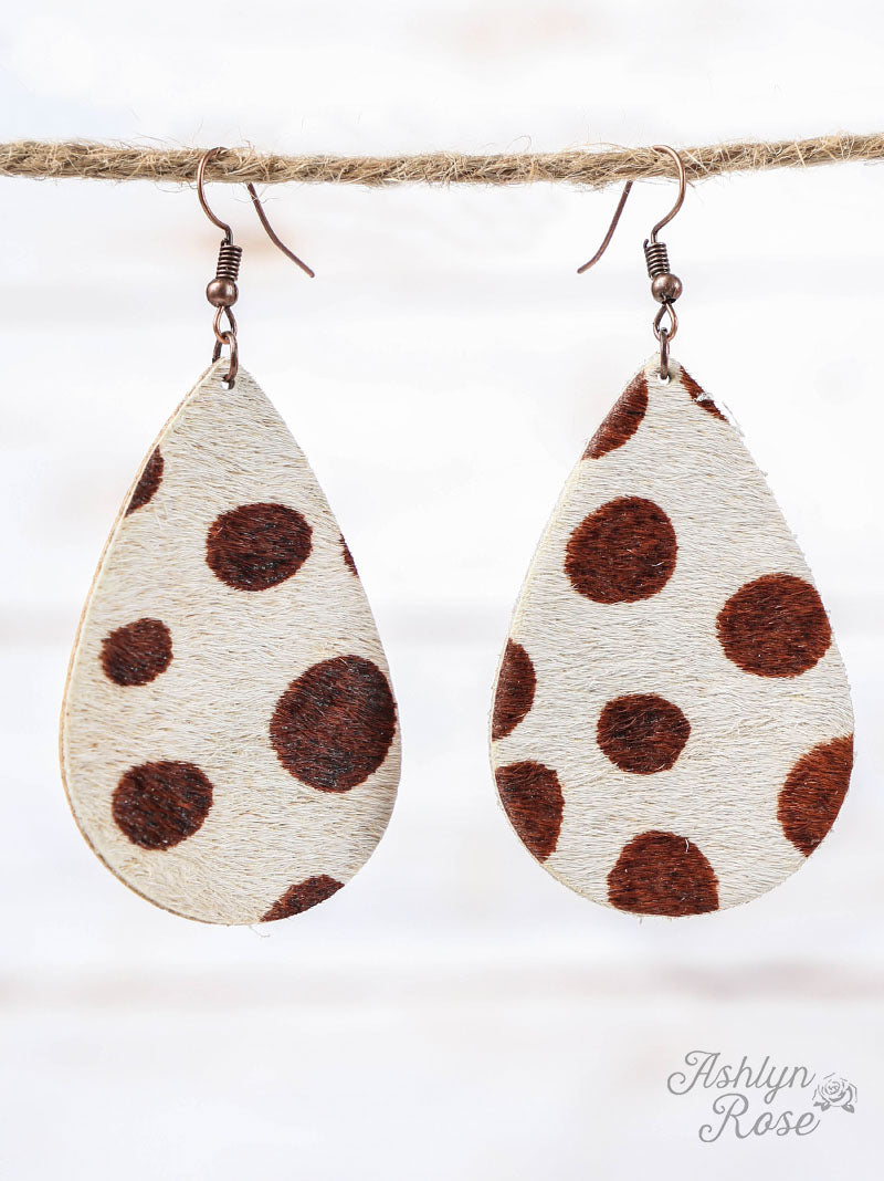 Giraffe Print Teardrop Earrings, Copper