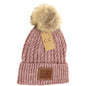 C.C. Double Braided Knit Fur Pom Beanie