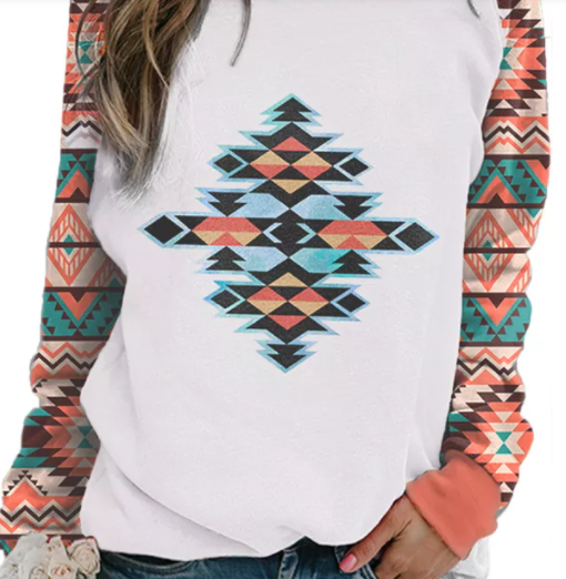 Western Fashion Tribal Aztec Print Raglan