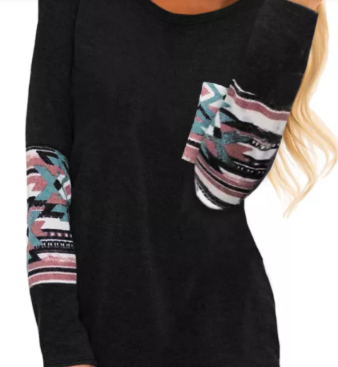 Aztec Patchwotk Long Sleeve Top