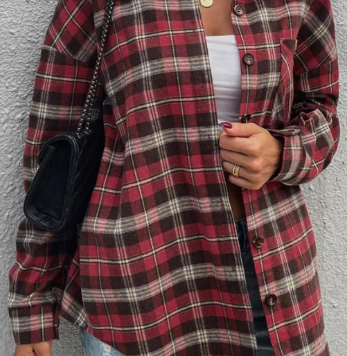 Plaid Turn Down Collar Button Closure Long Sleeve Shirts