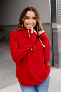 Ampersand performance fleece halfzip sweatshirt- cherry