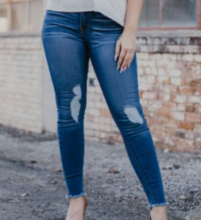 Mid Wash Skinny Jeans W Zipper