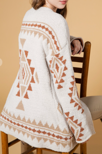 Aztec graphic knit soft cozy sweater cardigan