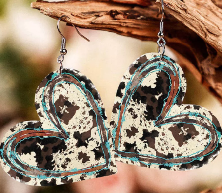 Brown Valentine Animal Print Heart Shape Earrings