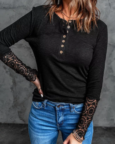 Lace Stitching Long Sleeve Top