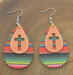 Aztec Tear Drop Cactus & Cross Earrings