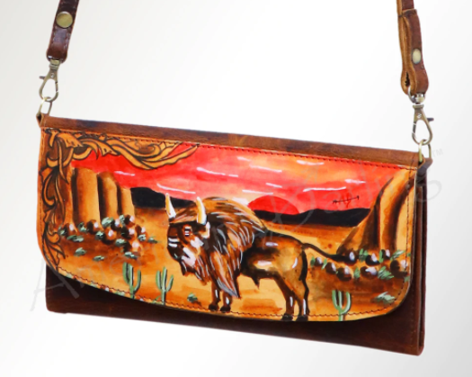 Hand Painted Leather Wallet with Phone Magnet