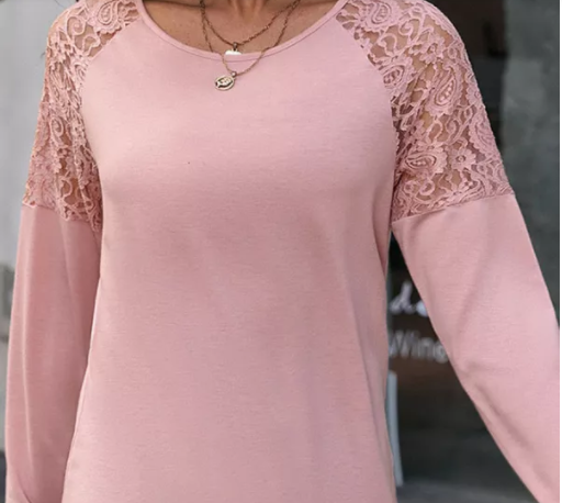 Lace Splicing O-neck Long Sleeve Top