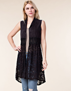 Suede Vest with Crochet and Lace Bottom