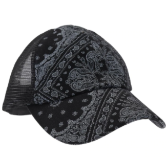 Paisley Bandana Mesh Back Criss Cross High Pony Ball Cap