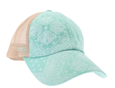 Paisley Bandana Mesh Back Criss Cross High Pony Ball Cap