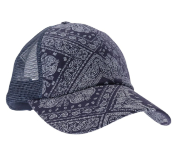 Paisley Bandana Mesh Back Criss Cross High Pony Ball Cap