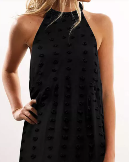 Black Pompom Mock Neck Sleeveless Shift Mini Dress