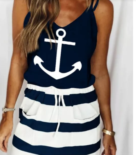 Stripe Drawstring Slip Dress with Pockets