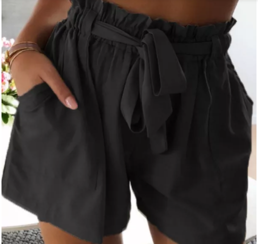Black Hot Shorts with Belt and Ruffles