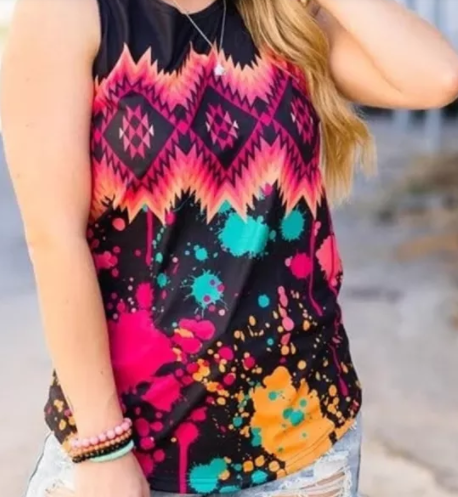 Tribal Tie-dye Print Tank Top