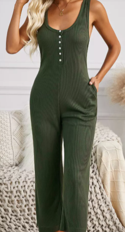 Green Pocketed Thermal Sleeveless Jumpsuit