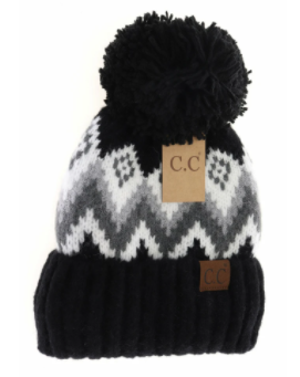 Aztec Chevron Knit Pom C.C Beanie