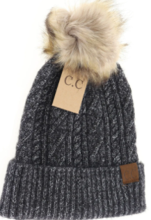 Soft Cuff Cable Knit Fur Pom