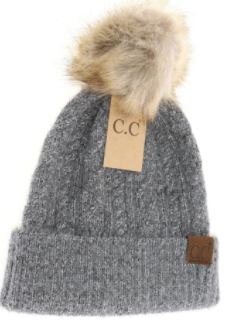 Soft Cuff Cable Knit Fur Pom