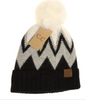 Chevron Beanie with Faux Fur Pom