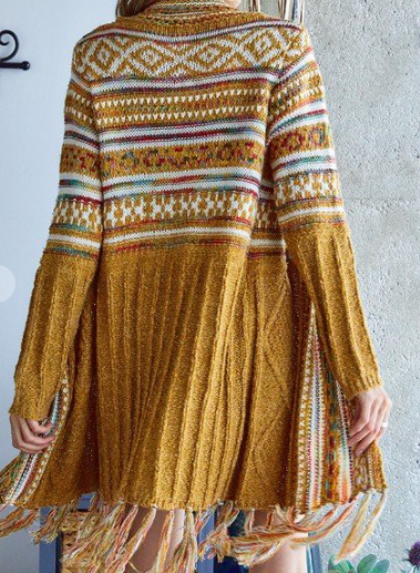 FRINGE HEM TRIBAL SWEATER CARDIGAN