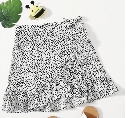 Girls Allover Print Ruffle Hem Wrap Skirt