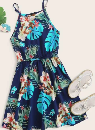 Girls Tropical Print Cami Dress