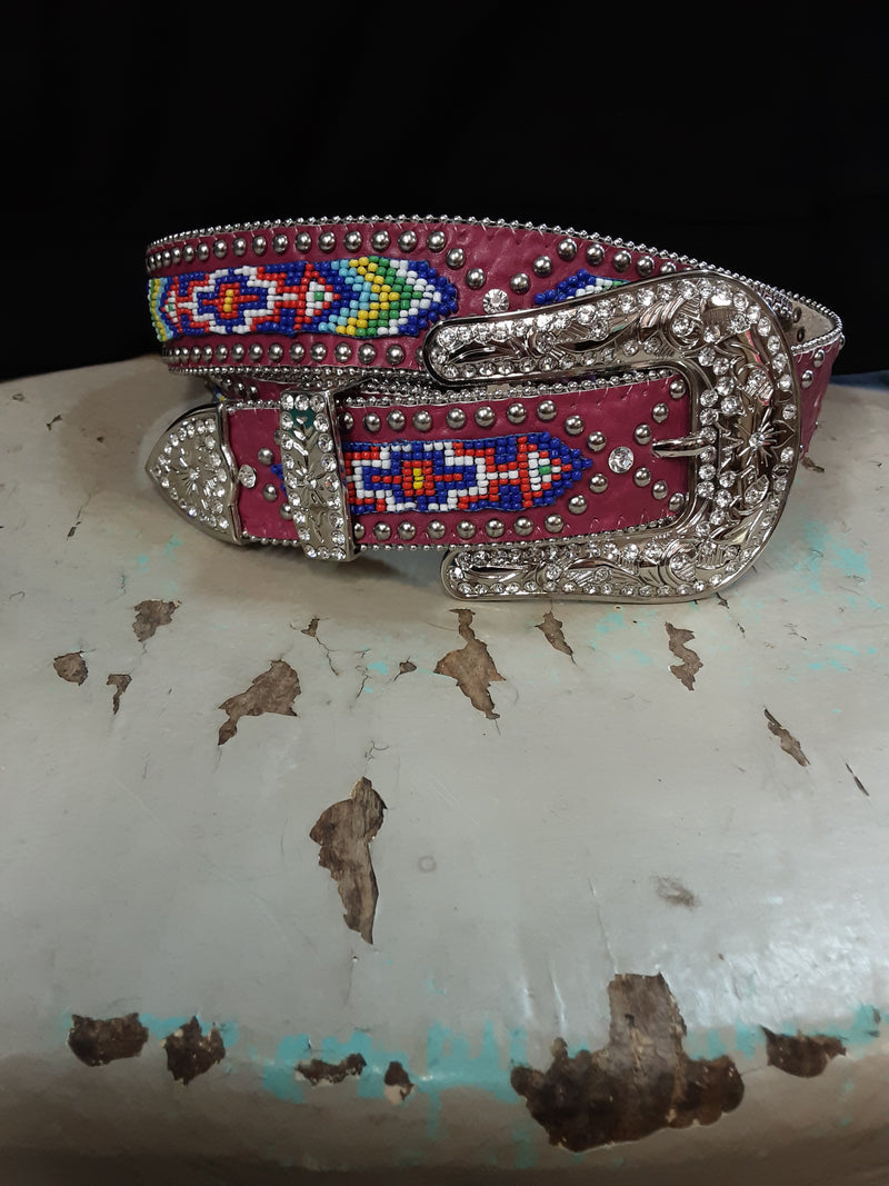 BHW Pink leather with Native American Bead Work