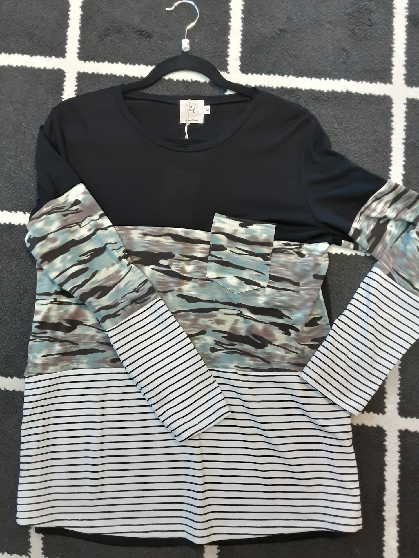 Grace & Emma Long Sleeve Camo Stripe Top