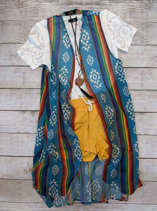 Sleeveless Aztec Kimono with Pockets