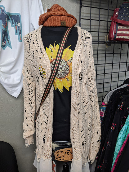 Long Crochet Cardigan in Cream