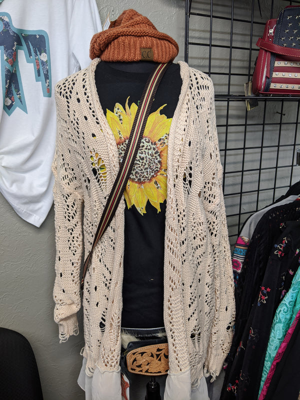 Long Crochet Cardigan in Cream