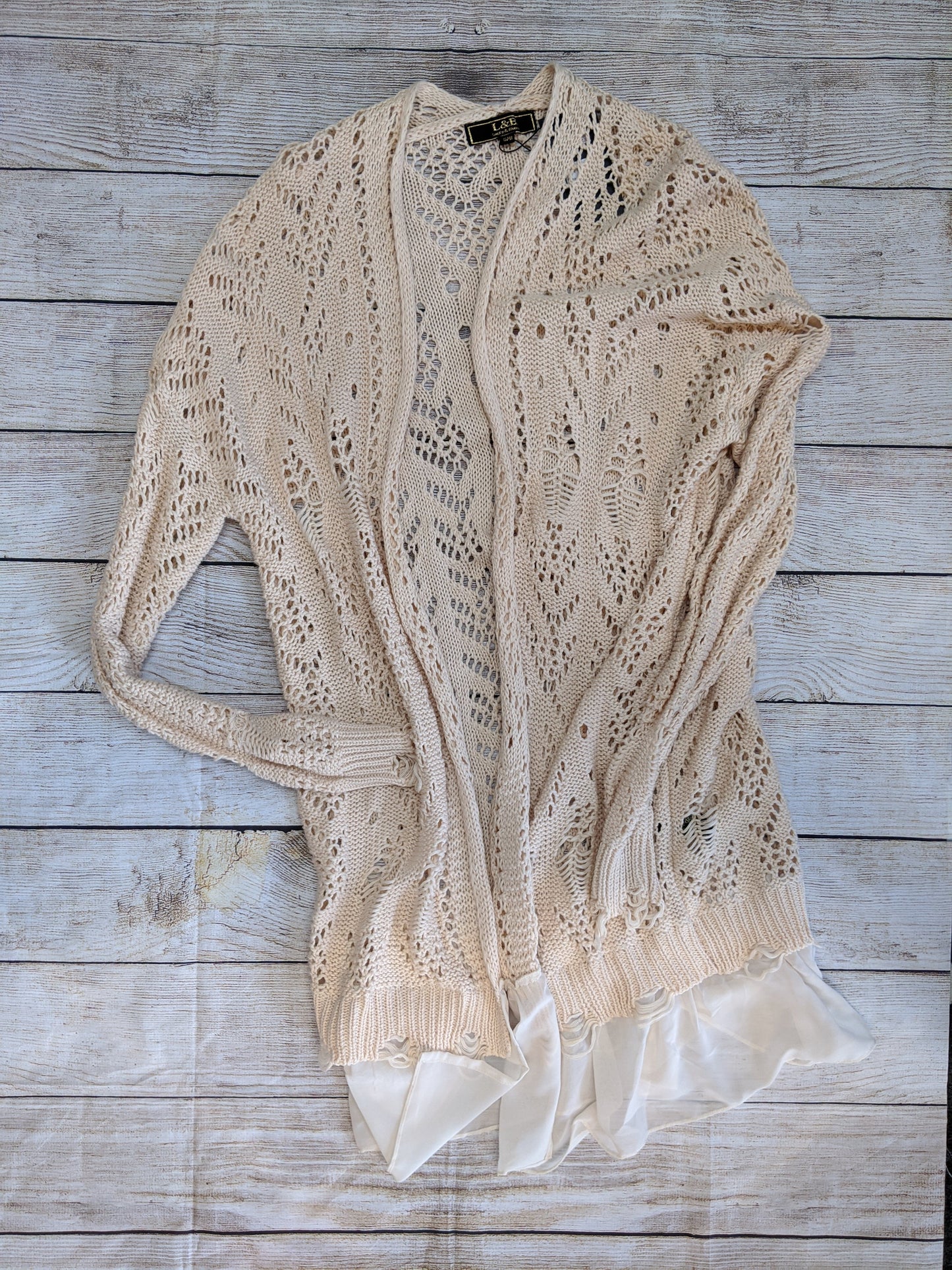 Long Crochet Cardigan in Cream