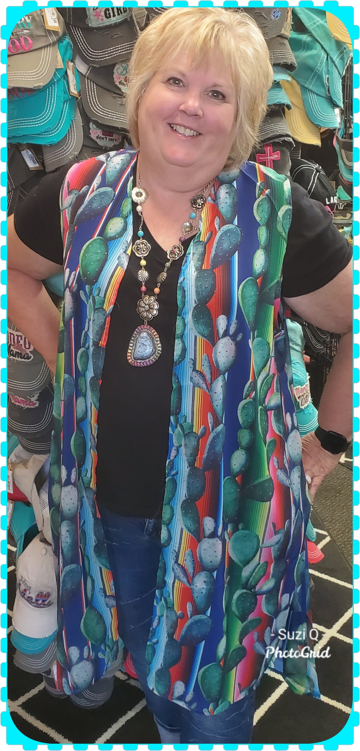 Sleeveless Cactus Kimono with Pockets