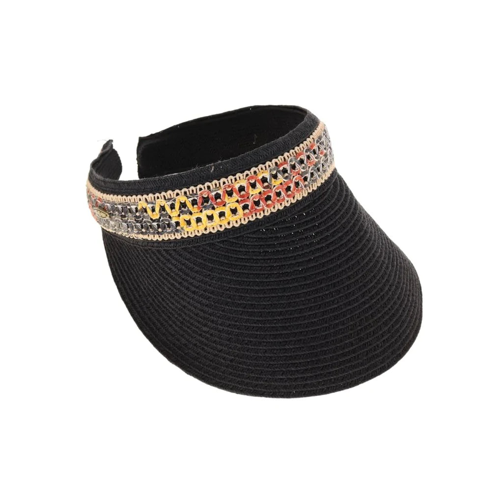 Colorful Cutout Faux Leather Band C.C Straw Sun Visor