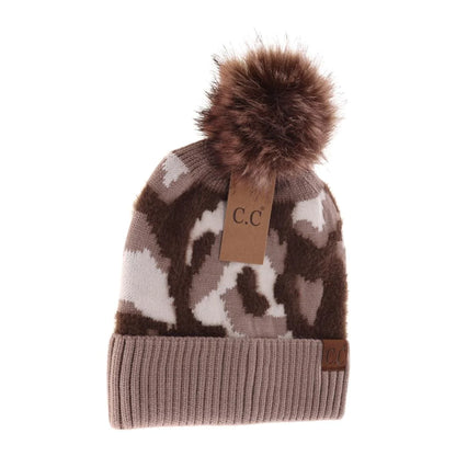 Abstract Camo Print Pom C.C Beanie