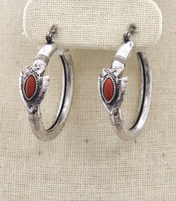 Silver Hoop with Red Stone