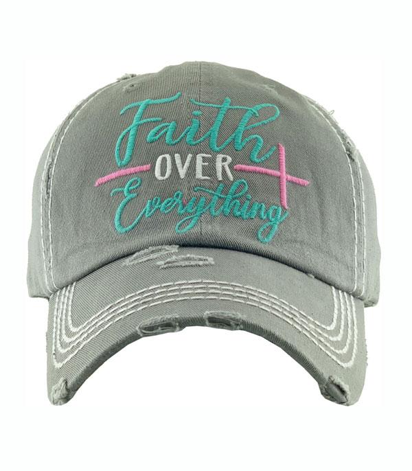 Faith Over Everything Destressed Hat