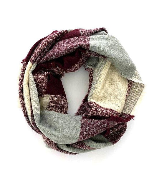 Burgundy Cream and Grey Scarf