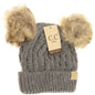 C.C. Kids Cable Knit Double Fur Pom Beanie