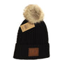 C.C. Double Braided Knit Fur Pom Beanie