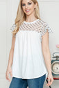 Solid Polka Mesh Short Sleeve Spring Top